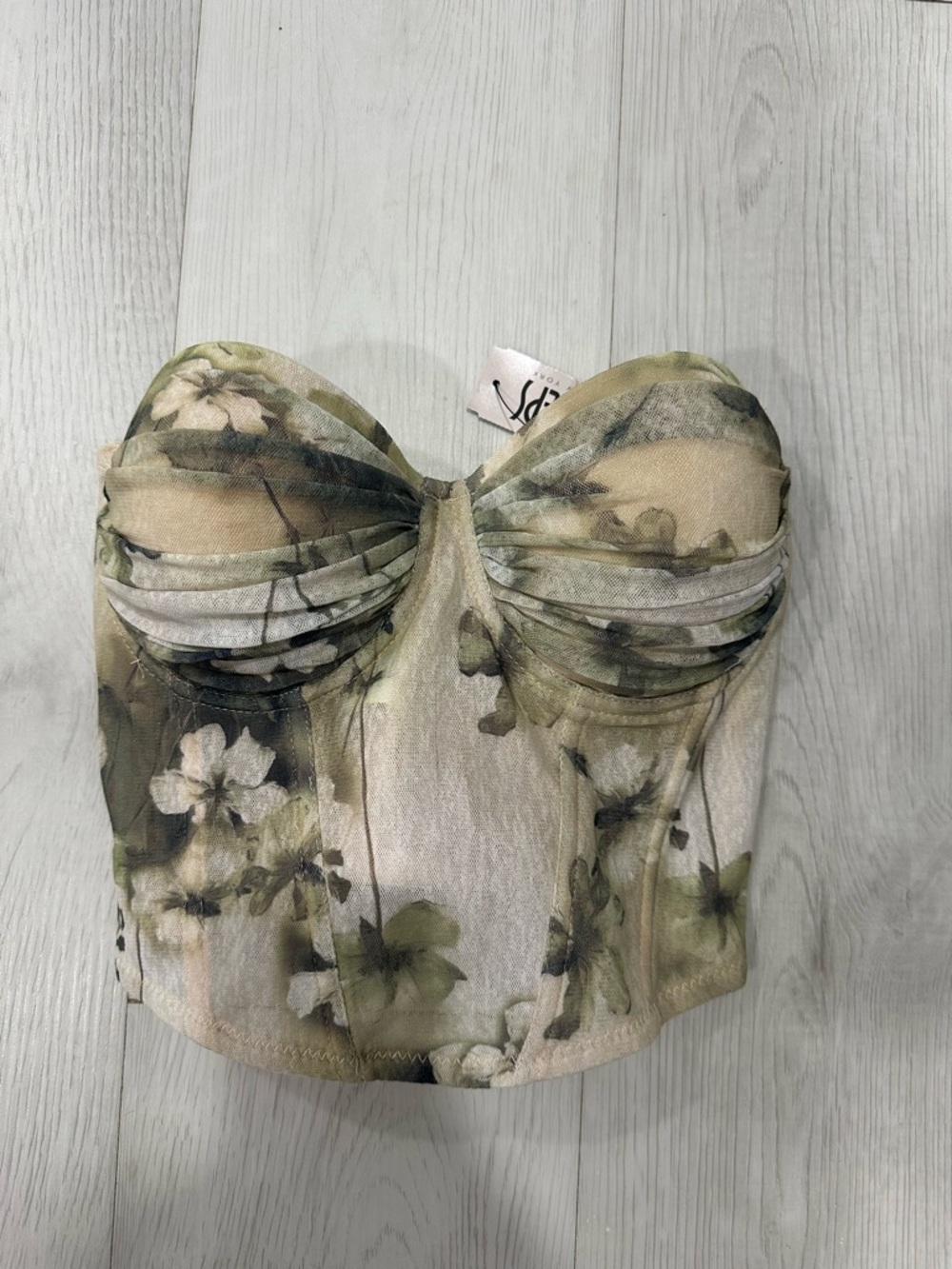 Floral Strapless Bustier Top - Olive Cream